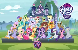 Size: 5100x3300 | Tagged: safe, derpibooru import, official, applejack, auburn vision, berry blend, berry bliss, citrine spark, clever musings, fire quacker, fluttershy, gallus, huckleberry, november rain, ocellus, peppermint goldylinks, pinkie pie, rainbow dash, rarity, sandbar, silverstream, slate sentiments, smolder, spike, starlight glimmer, strawberry scoop, sugar maple, summer breeze, summer meadow, twilight sparkle, twilight sparkle (alicorn), yona, alicorn, pony, school daze, bow, friendship student, group photo, hair bow, hair bun, mane seven, mane six, school of friendship, student six