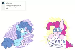 Size: 1500x1000 | Tagged: safe, artist:heir-of-rick, derpibooru import, pinkie pie, oc, oc:sockie pie, pony, chalkzone, clothes, cute, positive ponies, sign, snaponka, snappy pie, socks, striped socks