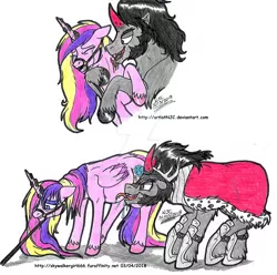 Size: 1024x1017 | Tagged: grimdark, suggestive, artist:artistnjc, deleted from derpibooru, derpibooru import, king sombra, princess cadance, alicorn, pony, abuse, bad end, bite mark, biting, blood, bridle, clipped wings, crying, fangs, female, femsub, harness, horn crystals, implied rape, licking, long tongue, magic suppression, male, maledom, mare, pregdance, pregnant, prisoner, sad, scared, slave, subdance, submissive, tack, tether, tongue out, unshorn fetlocks, watermark