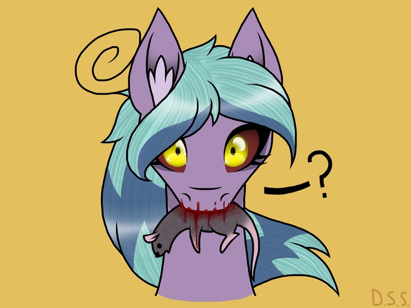 Size: 2048x1536 | Tagged: artist:littlecritter, blood, bust, dead rat, derpibooru import, mouth hold, oc, oc:ember, question mark, safe, simple background