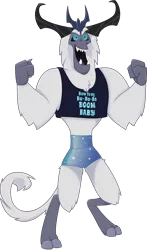 Size: 4000x6788 | Tagged: safe, artist:tentapone, artist:tentavamp, derpibooru import, storm king, yeti, my little pony: the movie, absurd resolution, antagonist, chest fluff, claws, clenched fist, clothes, crown, eyebrows, fangs, flexing, horns, image, jewelry, male, missing accessory, no armor, open mouth, png, raised arm, rave, regalia, shorts, simple background, smiling, solo, sparkles, tail, tanktop, tight clothing, transparent background, vector, workout, workout outfit, zumba