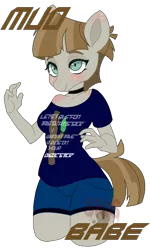 Size: 676x1126 | Tagged: anthro, artist:superrosey16, base used, clothes, derpibooru import, lady gaga, lovegame, misspelling, mudbramble, mudbriar, rule 63, safe, shirt, simple background, solo, song reference, the maud couple, transparent background