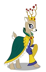 Size: 1020x1602 | Tagged: artist:crimson, clothes, crown, deer, derpibooru import, doe, dress, idw, idw showified, jewelry, regalia, safe, simple background, solo, spoiler:comic27, transparent background