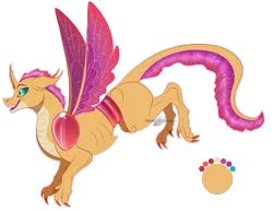 Size: 1549x1199 | Tagged: artist:bijutsuyoukai, changeling hybrid, derpibooru import, dragonling, half-dragon, hybrid, interspecies, magical lesbian spawn, oc, offspring, parent:ocellus, parent:smolder, parents:smolcellus, safe, simple background, solo, transparent background, unofficial characters only