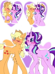 Size: 2100x2800 | Tagged: accessory swap, applejack, artist:lolwise, cheek fluff, chest fluff, derpibooru import, female, glimmerjack, heart eyes, lesbian, safe, shipping, simple background, starlight glimmer, transparent background, wingding eyes