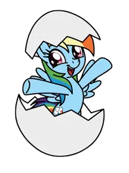 Size: 3692x4950 | Tagged: artist needed, safe, derpibooru import, rainbow dash, cute, dashabetes, egg, hatching, simple background, solo, transparent background