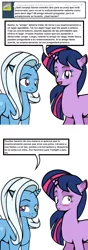 Size: 424x1203 | Tagged: safe, artist:dekomaru, derpibooru import, trixie, twilight sparkle, pony, unicorn, tumblr:ask twixie, ask, comic, female, lesbian, shipping, spanish, translation, tumblr, twixie