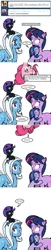 Size: 493x2409 | Tagged: safe, artist:dekomaru, derpibooru import, pinkie pie, trixie, twilight sparkle, oc, oc:midnight, oc:nyx, alicorn, earth pony, pony, unicorn, tumblr:ask twixie, ask, comic, female, lesbian, shipping, spanish, translation, tumblr, twixie