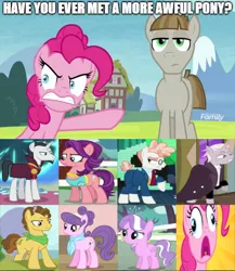Size: 500x577 | Tagged: chancellor neighsay, crusaders of the lost mark, derpibooru import, diamond tiara, edit, edited screencap, grand pear, mudbriar, op has a point, op started shit, pinkie pie, rarity takes manehattan, safe, school daze, screencap, somewhat false, spice up your life, spoiled rich, suri polomare, svengallop, the mane attraction, the maud couple, the perfect pear, zesty gourmand