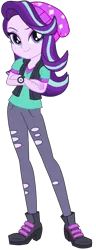 Size: 1897x4937 | Tagged: safe, artist:rodan00, derpibooru import, starlight glimmer, equestria girls, mirror magic, spoiler:eqg specials, beanie, beanie hat, clothes, crossed arms, female, hat, legs, looking at you, ripped pants, simple background, smiling, solo, torn clothes, transparent background, vector, wristwatch