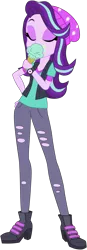 Size: 2422x6968 | Tagged: safe, artist:rodan00, derpibooru import, starlight glimmer, equestria girls, mirror magic, spoiler:eqg specials, beanie, boots, clothes, eyes closed, female, food, hat, high heel boots, ice cream, legs, ripped pants, shoes, simple background, solo, transparent background, vector, vest