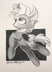 Size: 2039x2822 | Tagged: adorable duck, adorable face, artist:brendahickey, bird pone, black and white, bread, commission, cute, derpibooru import, duck, food, grayscale, monochrome, oc, oc:duk, physical copy, quack, safe, solo, unofficial characters only