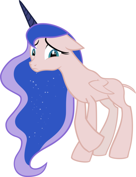 Size: 7702x9975 | Tagged: absurd resolution, alicorn, artist:myrami, crossed legs, derpibooru import, edit, edited edit, editor:slayerbvc, embarrassed, female, floppy ears, furless, furless edit, mare, missing accessory, nude edit, nudity, plucked, princess luna, safe, shaved, shaved tail, simple background, solo, transparent background