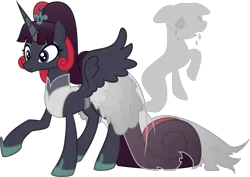 Size: 5660x4000 | Tagged: safe, artist:tentavamp, deleted from derpibooru, derpibooru import, oc, oc:princess black dahlia, unofficial characters only, crystal pony, ghost, pegasus, pony, absurd resolution, clothes, crown, dress, fake horn, gala dress, haunted, jewelry, joke oc, mary sue, princess, regalia, shoes, simple background, solo, transparent background