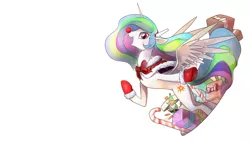 Size: 7814x4395 | Tagged: safe, artist:gashiboka, derpibooru import, princess celestia, absurd resolution, candy, candy cane, christmas, food, holiday, present, red nose, rudolph the red nosed reindeer, simple background, solo, toy, white background