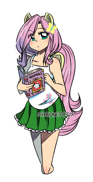 Size: 968x1900 | Tagged: artist:marionette-j2x, book, clothes, cute, derpibooru import, eared humanization, fluttershy, human, humanized, looking at you, miniskirt, ponied up, safe, simple background, skirt, solo, thighs, transparent background, watermark, winged humanization, wings