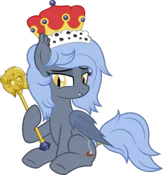 Size: 4544x4869 | Tagged: safe, artist:besttubahorse, derpibooru import, oc, oc:panne, unofficial characters only, bat pony, pony, 2020 community collab, derpibooru community collaboration, absurd resolution, bat pony oc, crown, jewelry, lidded eyes, regalia, scepter, simple background, smiling, solo, transparent background