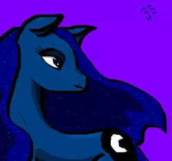 Size: 511x479 | Tagged: safe, artist:vlexis, derpibooru import, princess luna, pony, missing horn, ms paint, purple background, signature, simple background, solo, wingless