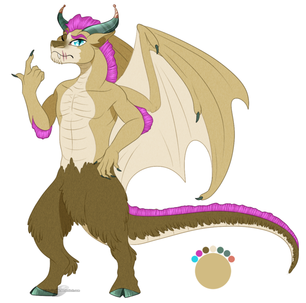 Size: 1160x1147 | Tagged: armpits, artist:bijutsuyoukai, bipedal, cloven hooves, derpibooru import, half-dragon, half-yak, hybrid, interspecies offspring, magical lesbian spawn, oc, offspring, one eye closed, parent:smolder, parents:yonder, parent:yona, safe, scar, simple background, solo, transparent background, unofficial characters only