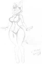 Size: 3048x4636 | Tagged: suggestive, artist:lil miss jay, derpibooru import, oc, oc:blooming corals, anthro, bikini, breasts, clothes, collar, commission, female, leash, solo, swimsuit, traditional art