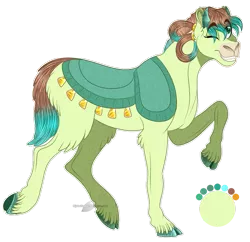 Size: 927x897 | Tagged: artist:bijutsuyoukai, cloven hooves, colored hooves, derpibooru import, hybrid, interspecies offspring, oc, offspring, one eye closed, parent:sandbar, parents:yonabar, parent:yona, raised hoof, safe, simple background, solo, transparent background, unofficial characters only, yakony