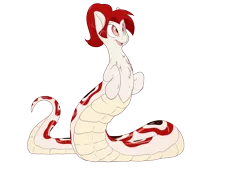 Size: 5000x3500 | Tagged: artist:fluffyxai, chest fluff, commission, derpibooru import, lamia, oc, oc:kayla, original species, ponytail, safe, simple background, smiling, snake tail, solo, tail, transparent background, unofficial characters only