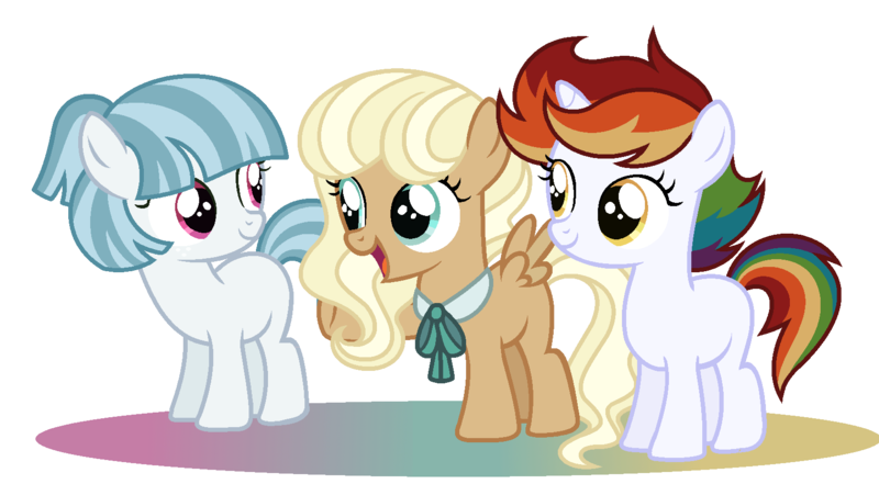 Size: 1607x885 | Tagged: safe, alternate version, artist:strawberry-spritz, derpibooru import, earth pony, pegasus, pony, unicorn, alternate timeline, alternate universe, base used, blank flank, collaboration, female, filly, magical gay spawn, magical lesbian spawn, multicolored hair, offspring, parent swap au, parent:bow hothoof, parent:cloudy quartz, parent:gentle breeze, parent:hondo flanks, parent:igneous rock, parent:windy whistles, parents:gentlerock, rainbow hair, raised hoof, ribbon, simple background, transparent background