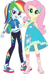 Size: 477x735 | Tagged: safe, derpibooru import, official, fluttershy, rainbow dash, human, equestria girls, equestria girls series, clothes, converse, dress, feet, geode of fauna, geode of super speed, looking at you, magical geodes, photo, sandals, shoes, simple background, sneakers, transparent background