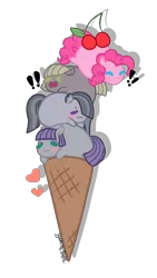 Size: 550x976 | Tagged: safe, artist:ponycat-artist, derpibooru import, limestone pie, marble pie, maud pie, pinkie pie, pony, base used, blob ponies, cherry, chubbie, food, ice cream cone, pie pile, pie sisters, pony pile, siblings, simple background, sisters, tower of pony, transparent background