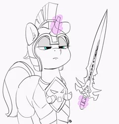 Size: 3468x3602 | Tagged: safe, artist:pabbley, derpibooru import, shining armor, pony, unicorn, armor, frostmourne, glowing horn, horn, lich king, magic, partial color, solo, sword, telekinesis, warcraft, weapon, world of warcraft