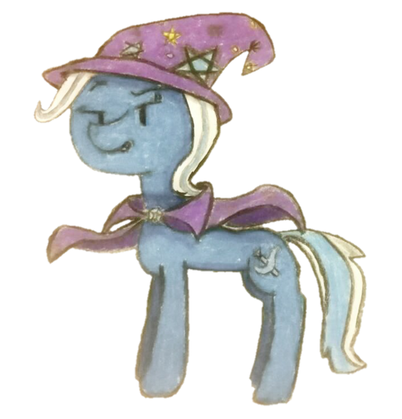 Size: 711x742 | Tagged: safe, artist:antique1899, derpibooru import, editor:binkyt11, trixie, pony, unicorn, villains of equestria collab, antagonist, cape, clothes, female, hat, mare, simple background, smug, solo, traditional art, transparent background, trixie's cape, trixie's hat