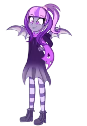 Size: 900x1300 | Tagged: safe, artist:wubcakeva, derpibooru import, oc, oc:verne, unofficial characters only, equestria girls, clothes, equestria girls-ified, fangs, female, hoodie, simple background, smiling, socks, solo, striped socks, transparent background