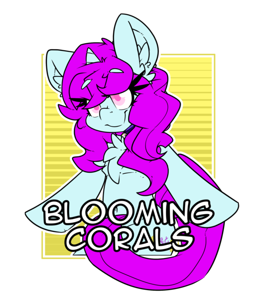 Size: 2100x2400 | Tagged: safe, artist:bbsartboutique, derpibooru import, oc, oc:blooming corals, unicorn, badge, bipedal, blind, collar, con badge, simple background, smiling, solo, transparent background