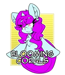 Size: 2100x2400 | Tagged: safe, artist:bbsartboutique, derpibooru import, oc, oc:blooming corals, unicorn, badge, bipedal, blind, collar, con badge, simple background, smiling, solo, transparent background