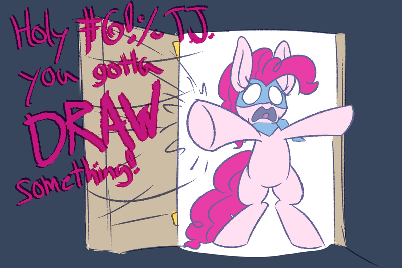 Size: 1500x1000 | Tagged: safe, artist:heir-of-rick, derpibooru import, pinkie pie, earth pony, pony, bipedal, chalkzone, dialogue, female, mare, mask, snaponka, snappy pie, solo