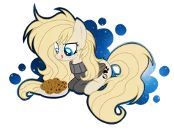 Size: 1024x753 | Tagged: safe, artist:mintoria, derpibooru import, oc, oc:dusty, unofficial characters only, pegasus, pony, base used, clothes, cookie, female, food, licking, licking lips, mare, prone, simple background, solo, sweater, tongue out, transparent background