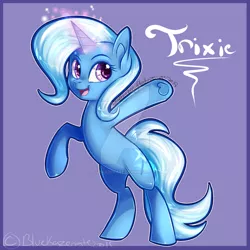 Size: 800x800 | Tagged: safe, artist:bluekazenate, derpibooru import, trixie, pony, unicorn, cute, diatrixes, female, mare, open mouth, smiling, solo, watermark