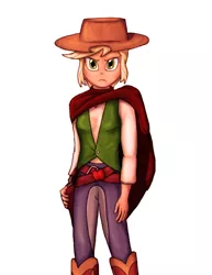 Size: 610x790 | Tagged: safe, artist:amante56, derpibooru import, applejack, equestria girls, clint eastwood, clothes, cowboy hat, hat, looking at you, pants, simple background, solo, stetson, the good the bad and the ugly, the man with no name, western, white background
