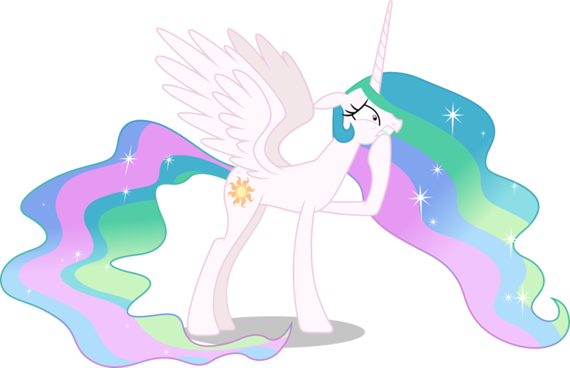 Size: 5000x3233 | Tagged: safe, artist:dashiesparkle, derpibooru import, edit, edited edit, editor:slayerbvc, vector edit, princess celestia, alicorn, pony, celestial advice, accessory-less edit, barehoof, female, mare, missing accessory, overreacting, raised hoof, simple background, solo, transparent background, vector, worried