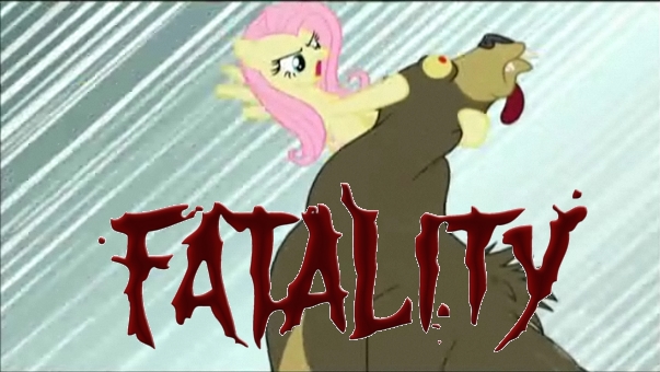 Size: 603x340 | Tagged: crossover, derpibooru import, edit, edited screencap, fatality, fluttershy, harry, lesson zero, mortal kombat, safe, screencap