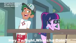 Size: 1024x577 | Tagged: safe, derpibooru import, edit, edited screencap, screencap, sci-twi, timber spruce, twilight sparkle, equestria girls, equestria girls series, unsolved selfie mysteries, clothes, lifeguard timber, meme, phineas and ferb, swimsuit