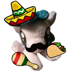 Size: 1000x1000 | Tagged: derpibooru import, exploitable bolt, facial hair, food, lightning bolt, maracas, meme, mexican, moustache, musical instrument, plushie, safe, simple background, solo, sombrero, taco, transparent background, white lightning