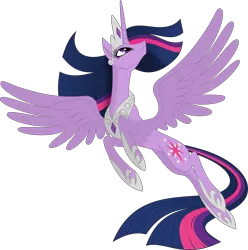 Size: 5176x5228 | Tagged: safe, artist:kopcap94, artist:lauren faust, color edit, derpibooru import, edit, vector edit, princess twilight 2.0, twilight sparkle, twilight sparkle (alicorn), alicorn, pony, absurd resolution, colored, crown, cutie mark, female, flying, hilarious in hindsight, jewelry, looking up, mare, older, older twilight, regalia, simple background, solo, spread wings, transparent background, ultimate twilight, vector, wings