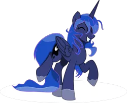 Size: 4541x3713 | Tagged: safe, artist:kopcap94, artist:kp-shadowsquirrel, color edit, derpibooru import, edit, vector edit, princess luna, alicorn, pony, absurd resolution, colored, cutie mark, eyes closed, female, grin, happy, mare, puddle, simple background, smiling, solo, transparent background, vector, water, wet mane