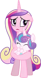 Size: 4076x7746 | Tagged: safe, artist:chrzanek97, derpibooru import, edit, editor:slayerbvc, vector edit, princess cadance, princess flurry heart, alicorn, pony, the crystalling, absurd resolution, accessory-less edit, baby, baby pony, barehoof, cute, female, filly, floppy ears, flurrybetes, holding a pony, mare, missing accessory, mother and daughter, simple background, transparent background, vector