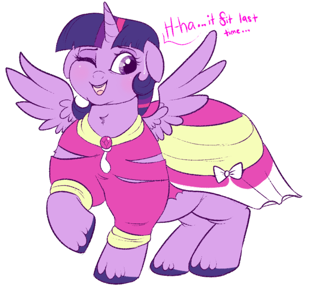 Size: 900x851 | Tagged: safe, artist:lulubell, derpibooru import, twilight sparkle, twilight sparkle (alicorn), alicorn, blushing, clothes, coronation dress, double chin, dress, fat, floppy ears, obese, ripped dress, simple background, solo, sweat, sweatdrop, torn clothes, transparent background, twilard sparkle, weight gain