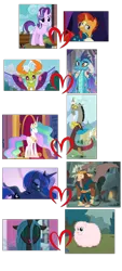 Size: 900x2000 | Tagged: safe, artist:mixermike622, artist:secret titan, derpibooru import, edit, edited screencap, screencap, discord, princess celestia, princess ember, princess luna, queen chrysalis, scorpan, starlight glimmer, sunburst, thorax, oc, oc:fluffle puff, changedling, changeling, changeling queen, g1, .svg available, canon x oc, chrysipuff, dislestia, embrax, female, g1 to g4, generation leap, heart, interspecies, king thorax, lesbian, lunapan, male, shipping, shipping chart, starburst, straight, svg, vector