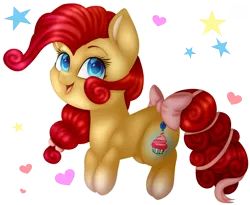 Size: 4712x3864 | Tagged: safe, artist:spirit-1, derpibooru import, pinkie pie, pony, alternate design, bow, chibi, heart, simple background, solo, stars, tail bow, transparent background