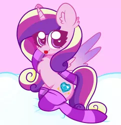 Size: 1416x1462 | Tagged: safe, artist:kittyrosie, derpibooru import, princess cadance, alicorn, pony, chest fluff, chibi, clothes, ear fluff, female, heart eyes, looking at you, mare, socks, solo, striped socks, tongue out, wingding eyes