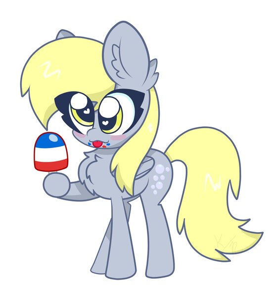 Size: 3313x3537 | Tagged: safe, artist:kittyrosie, derpibooru import, derpy hooves, pegasus, pony, blush sticker, blushing, chest fluff, ear fluff, female, food, heart eyes, ice cream, looking at you, mare, popsicle, simple background, solo, tongue out, white background, wingding eyes